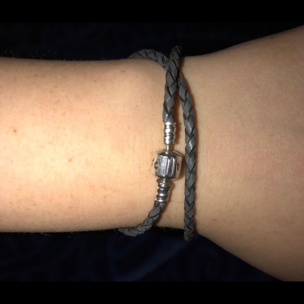Gray Leather Double Wrap Pandora Bracelet
